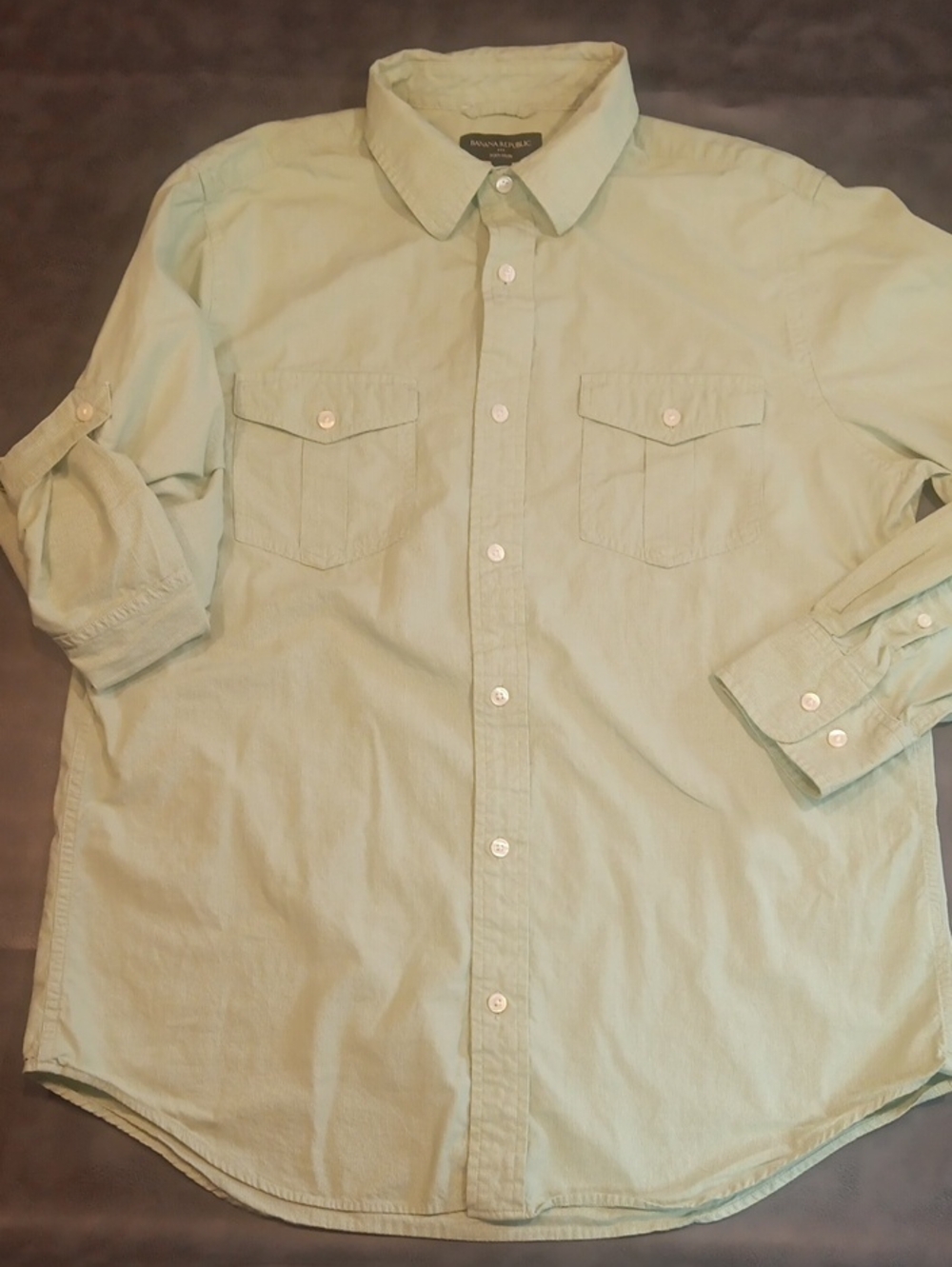 Banana Republic Soft Wash Utility Button Down Shirt Sage Green Large